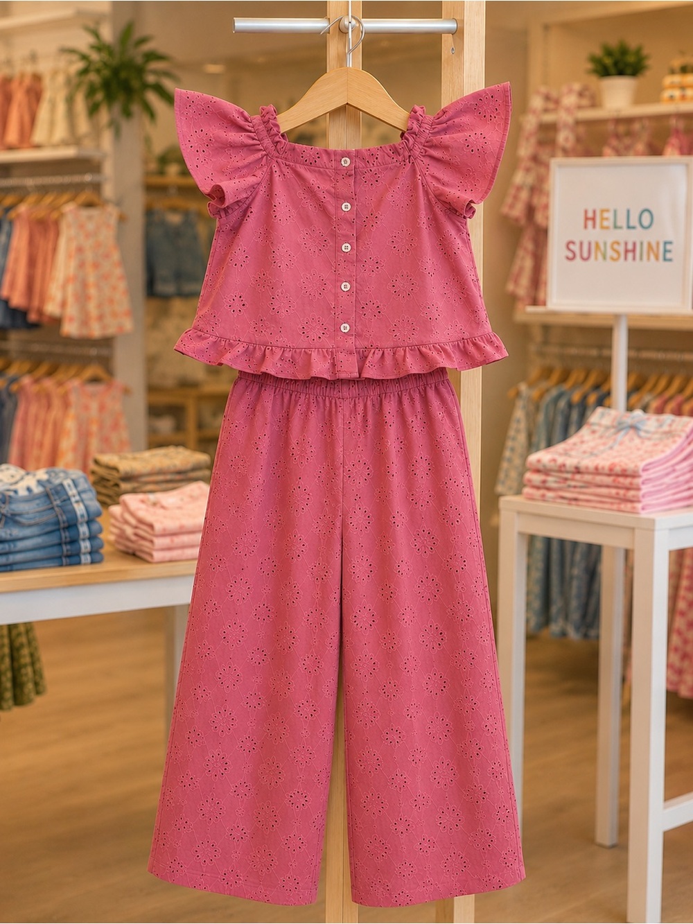 Mauve Eyelet Wide-Leg Jumpsuit